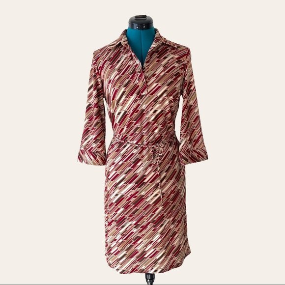 Mossimo Retro Print Shirt Dress size 6 Red Brown pattern 70s vibe - Picture 2 of 14